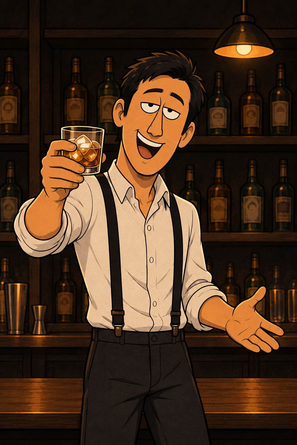 グラスを上げて乾杯するスタッフのイラスト