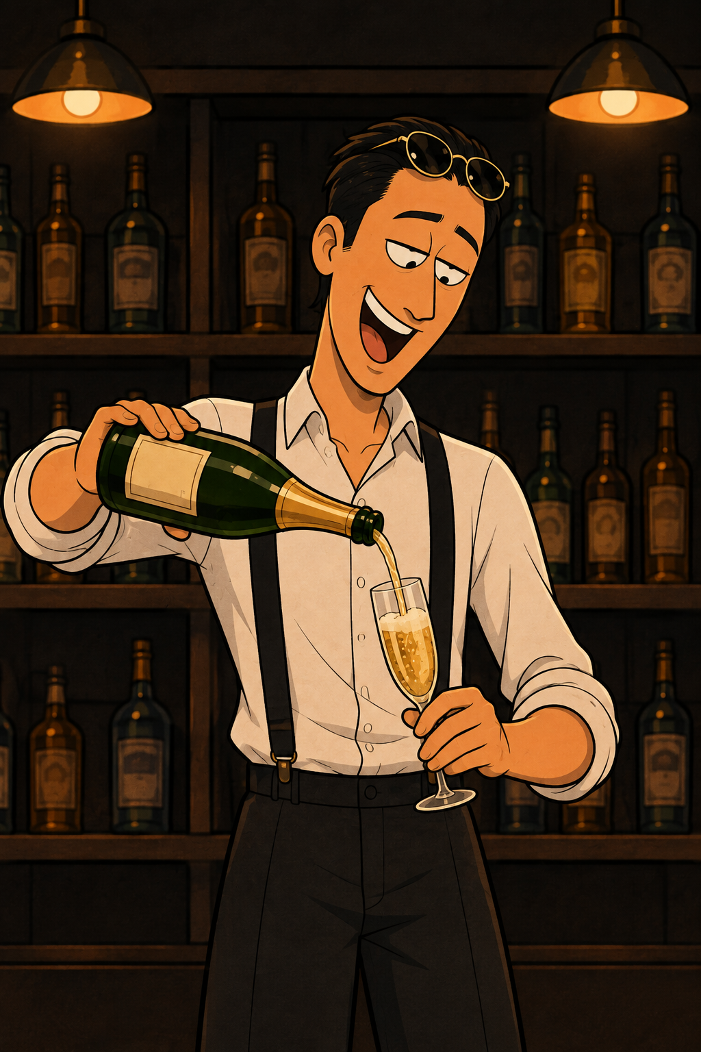 シャンパンを注ぐスタッフのイラスト